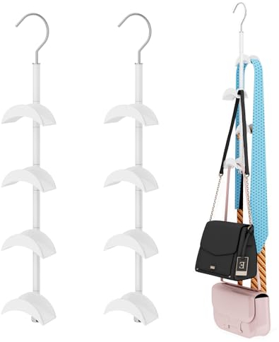 Handtaschen Aufbewahrung, 2 Stück, Knitterfreiheit, Aufhängung,Taschenhalter, Taschen Aufbewahrung mit 360 Grad Drehbar, Multifunktional Krawattenhalter für Krawatten, Mützen, Taschen, Gürtel, Schals