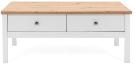 Furn.Design Couchtisch in weiß und Eiche Artisan, Wohnzimmertisch mit Stauraum, Landhaus 110 x 55 cm, Vestland