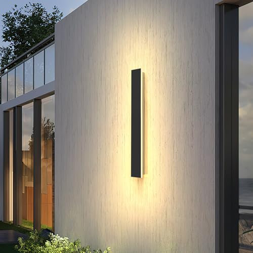 brightower Lange Villa Wandleuchte Schwarz, Außenwandleuchte Wasserdicht Ip65, Aluminium Acryl Außenlampe für Gärten, Terrassen, Schlafzimmer Wohnzimmer Innen, 60cm/20w, Warm light