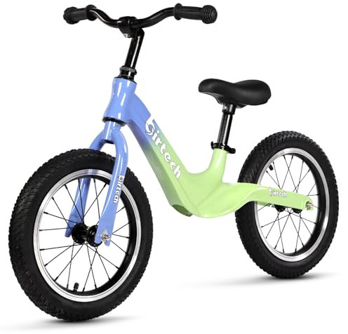 Hello-5ive 14 Kids Balance Bike for 3,4,5,6 Year Old Boys and Girls, Air Tires with Magnesium Alloy Frame, Lightweight No Pedal Toddler Training Bicycle (green&blue)