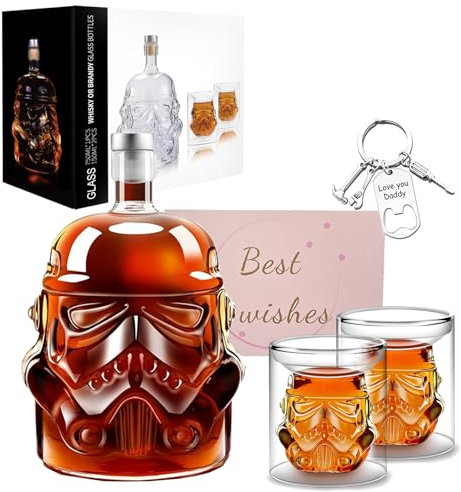 PIPITA Juego de decantador de whisky con 2 vasos de whisky 3D y llavero abrebotellas, para vodka, bourbon, escocés y ginebra, decantador de botella de whisky de 750 ml, vasos de 150 ml, regalo de