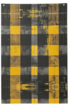 Drapeau à carreaux jaune, gris, noir, 61 x 91 cm, bannière décorative pour extérieur, décoration d'intérieur, drapeaux de fête (facile à installer)
