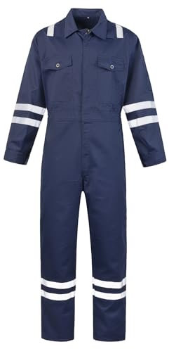 SUSHIMIAN Tuta da Lavoro da Uomo Abbigliamento da Lavoro Meccanico Tuta Intera Riflettente Studenti Tuta Blu da Lavoro con Alta visibilità, Blu Navy, XL