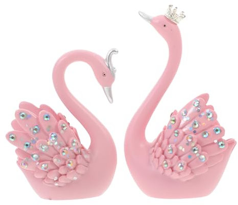 2 Stück Schwan Autofigur Rosa aus Kunstharz für Innenraumdeko