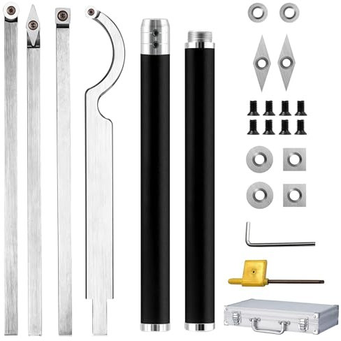 25 Pezzi Scalpelli per Professionale, Sgorbie per Tornio, Utensili Tornio per Metallo, Attrezzi per Lavorare Il, Accessori per Tornio, con Maniglia Ataccabile e Borsa In Alluminio