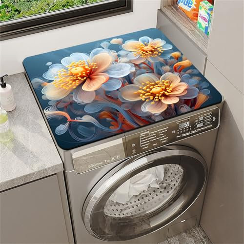 Highdi Tappetino Antiscivolo Lavabile, Stampa Pastorale retrò Copri Lavatrice Coperchio Antipolver per Lavatrice Asciugatrice Tappetino Antiscivolo per Copertura Protezione (Blu,50x60cm)
