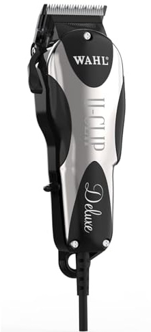 Wahl Pro Animal Deluxe U-Clip - Dog & Cat Trimmer with 3 Cutting Lengths & 7 Attachment Combs - Premium Grooming Tools for Light & Medium Coats - Black & Chrome