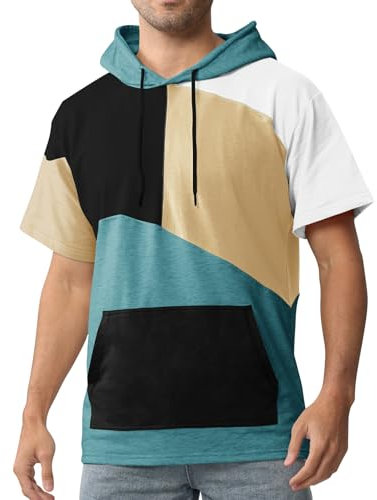 Covisoty Felpa Maniche Corte con Cappuccio Uomo Color Block Maglietta con Cappuccio Estate Sweatshirt T-Shirt Hoodie