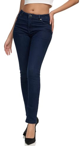 REPUBLIX Damen Mid Waist Skinny-Fit Stretch Denim Jeans Basic RJ-1001 Dunkelblau 38