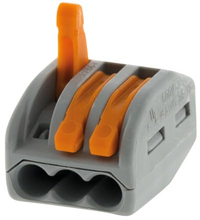 WAGO, 3-Wege-Hebelklemme Serie 222, 10er-Pack, Für starre, halbstarre und flexible Drähte 0,08-4 mm², Spannung 400 V, Strom 32 A, Abisolierlänge 9-10 mm, Sichere elektrische Verbindungen