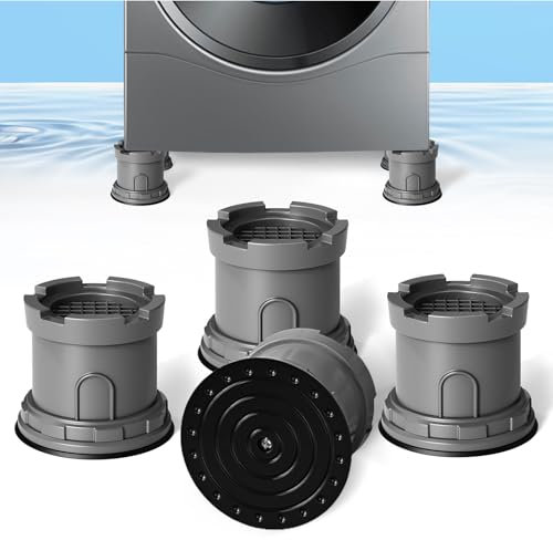4Pcs Anti Vibration Pads for Washing Machine, Adjustable Height Stops Washer Dryer Moving, Prevents Noise, Vibration Transfer, Antivibration Stabilizer Support Feet with Suction Cup Bottom (Grey)