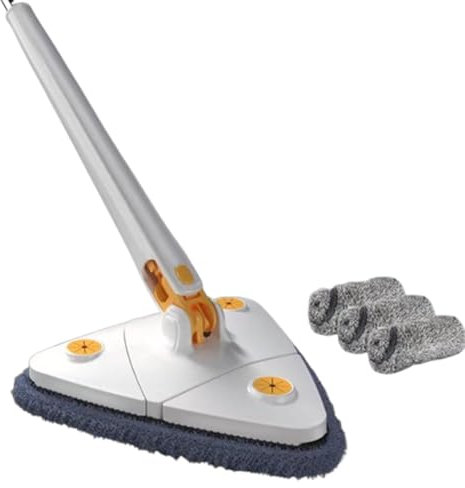 Fregona triangular giratoria de 360° con palo telescópico Escoba de limpieza de microfibra con 3 paños - Escoba telescópica para pisos de madera, ventanas, paredes, azulejos B,130 * 27 * 27cm
