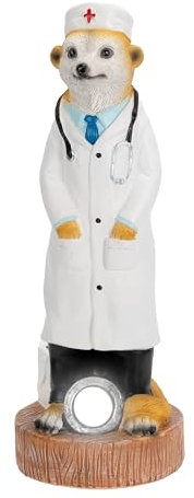 Bonetti Solar Erdmännchen für Außen | Gartenfigur mit LED Licht und Solar-Technik, aus Polyresin in Stein-Optik, kabellos, automatische Einschaltung (Arzt)