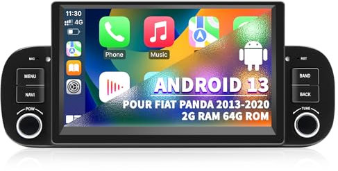 Autoradio per Fiat Panda 2013 2014 2015 2016 2017 2018 2019 2020, Android 13 2G+64G con CarPlay Wireless, Android Auto, GPS, Navi, Bluetooth, DSP, Comandi al Volante, Schermo Touch IPS da 7 pollici
