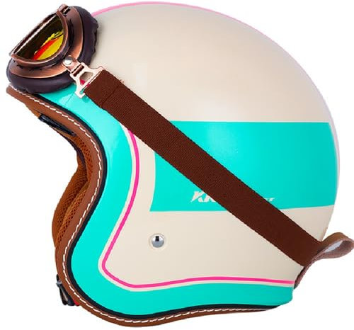 WZGGTEAM JetHelm mit Sonnenbrille, Retro Motorrad Halbschalenhelm DOT/ECE-Zulassung, Retro Helm Design, Ideal als Rollerhelm für Herren und Damen, Leichter Motorradhelm