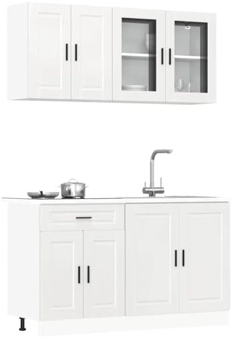 Emmtore 4-TLG. Küchenschrank-Set Holzwerkstoff, Küchenzeile Einbauküche, Schrank-Set, Unterschrank, Küchenschrank, Hängeschrank,Hochglanz-Weiß