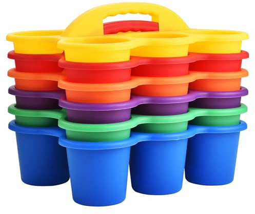 VITEVER Plastic Classroom Caddy Organizer with Handle, 6-Pack, Teacher Supply Storage Caddy for Classroom Organization, Table, Desk, Office, Craft Art for Kids - Color
