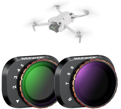 NEEWER Variables ND Filter Set, kompatibel mit DJI Mini 4 Pro, ND2-32 (1-5 Stop)+ND64-512 (6-9 Stop), Graufilter, mehrfach beschichtetes HD Optikglas, Drohne Kameraobjektiv Zubehör, Luftbildfotografie