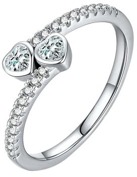 BCughia Gold 14 Karat Ring, Ring Weißgold 585 Damen mit Herz Moissanit Trauringe Damen Gr 58