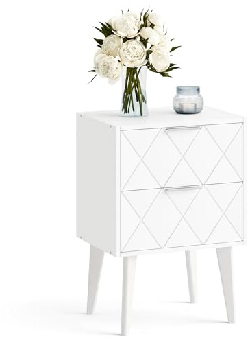 IRCPEN Nachttisch Beistelltisch mit 2 Schubladen Griff Fach Couchtisch Holz Nachtschrank Bedside Table für Schlafzimmer Wohnzimmer Weiß LET509W