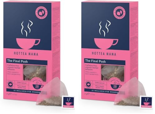 HOTTEA MAMA | The Final Push | Organic Raspberry Leaf and Peppermint Pregnancy Tea Blend | Caffeine-Free | 14 Whole-Leaf Biodegradable Tea Bags (28 Cups) (Pack of 2)