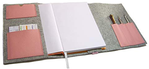 artistalista Kalender Organizer Kalenderhülle Hülle Einband Merino Wollfilz mit Leder und Gummiband Farbwahl für Din A5 Buchkalender, Notizbuch, Buch