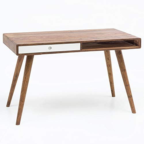 Wohnling Schreibtisch REPA weiß 120 x 60 x 75 cm Massiv Holz Laptoptisch Sheesham Natur, Landhaus-Stil Arbeitstisch mit 1 Schublade, Bürotisch PC-Tisch