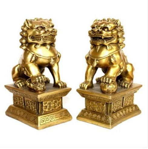YUNHAO Chinesische Messing-Kupfer-Statue Foo Dogs Löwen Paar