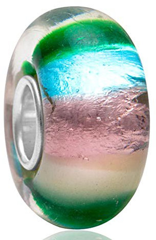 Breloque en verre de Murano Lampwork en argent sterling 925 avec fleur et feuille pour bracelet Pandora (C)