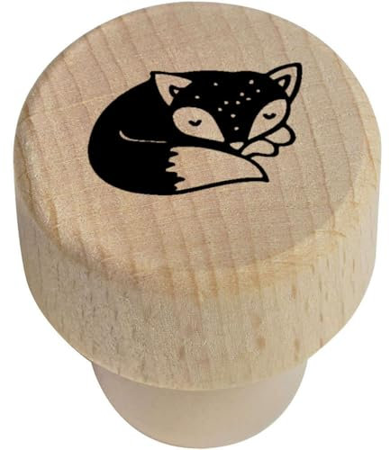 19mm 'Sleeping Fox' Wooden Bottle Stopper/Cork (BS00010948)