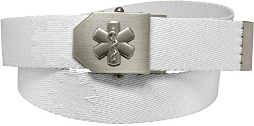 Feuerwehrstore Rettungsdienst-Gürtel Emblem Flaschenöffner in Gürtel-Schnalle | Star of Life-Edition weiß | universal verstellbar 150cm | Männer Herren Frauen Damen Kinder | Einsatz Koppel | Not-Arzt
