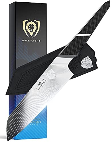 DALSTRONG Santoku Knife - 7 inch - Quantum 1 Series - Ultra-Sharp - American Forged BD1N-VX Hyper Steel - Carbon Fibre G10 Hybrid Handle - Leather Sheath