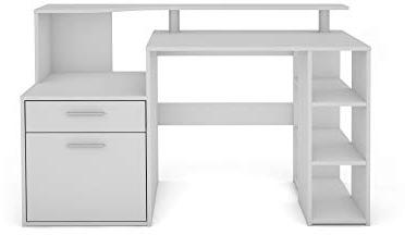 byLIVING Schreibtisch LOUIS / großer Computertisch in weiß / viel Stauraum / 1 Tür + 1 Schubkasten + 3 offenen Fächern / XXL-Tisch / Arbeitstisch / Bürotisch / 140 x 89 x 55 cm (BxHxT)