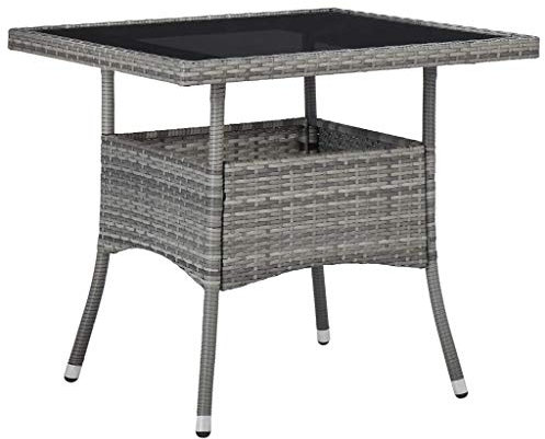 Garten-Esstisch Grau Poly Rattan und Glas, Outdoor Esstisch für 4 Personen, Abendessen im Freien