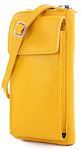 modamoda de P06 Damen Leder Umhängetasche Geldbörse Handytasche 6,5 Zoll handmade in Italy, Farbe:Rapsgelb