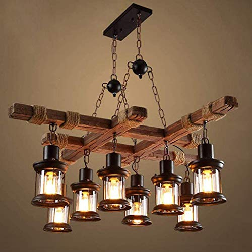Vintage Pendellampe LED Pendelleuchte Aus Holz Rustikal Esstisch Hängeleuchte Retro Glas Hängelampe Lampenschirm E27 Höhenverstellbar Küche Kronleuchter Wohnzimmer Büro Bar Cafe Deckenleuchte,8xe27