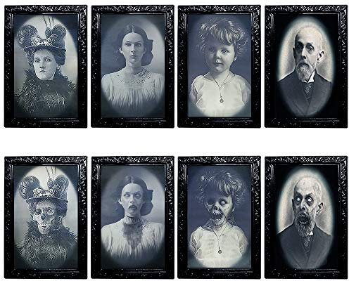 YBB 4 Stück Halloween bewegliche Bilderrahmen 3D wechselnde Gesicht Horror Portrait Gruselige Dekoration für Zuhause Halloween Party Schloss Spukhaus Dekor
