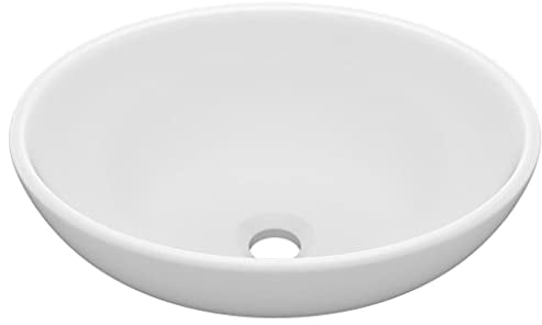 vidaXL Luxuriöses Waschbecken mit Abflussloch Waschschale Aufsatzwaschbecken Waschtisch Waschplatz Handwaschbecken Matt Weiß 40x33cm Keramik Oval