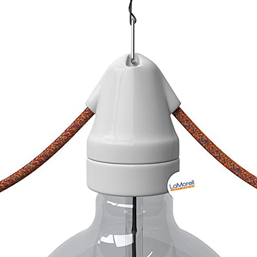 Douille en porcelaine, culot E27, double entrée. Couleur : noir, blanc (blanc)