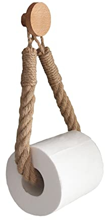 Toilettenpapierhalter aus geflochtenem Juteseil, mit Haken aus Buchenholz