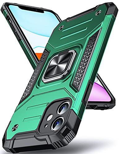 Anqrp for iPhone 11 Case with Rotatable Metal Ring Kickstand [Military-Grade Drop Protection] Support for Magnetic Car Mount Shockproof Protective Phone Case Cover for iPhone 11, Dark Green