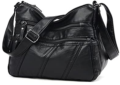 Sac à bandoulière pour femme, multi-poches, en cuir synthétique souple, sac à main pour femme, Sac à bandoulière pour femme Noir, Taille unique,