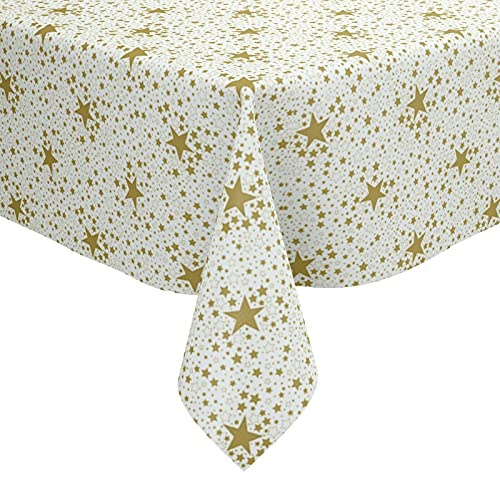 Karina Home Christmas Super Stars Gold PVC Vinyl Wipe Clean Oilcloth Tablecloth (Gold, 200cm x 140cm)