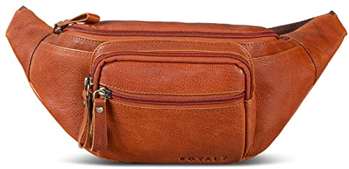 ROYALZ 'Alabama' Gürteltasche Leder Herren Damen Bauchtasche Retro Vintage Look Hüfttasche flach Brusttasche Brustbeutel Echtleder | Verstellbarer Gurt bis 130 cm, Farbe:Texas Braun