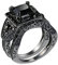 Lieson Trauringe Für Frauen, Damenring Verlobungsring Vergoldet Antikes Set mit Zwei Ringen Hochzeitsringe Damen Quadrat Schwarz Zirkonia Ring Größe 62 (19.7)