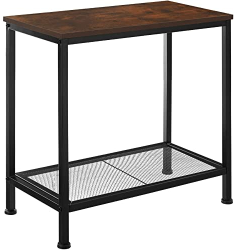 tectake® Beistelltisch Holz + Metall, Nachttisch schmal, Couchtisch mit Gitterablage, Konsolentisch, Tisch Wohnzimmer, Deko Schlafzimmer, Blumenständer - Industrial Holz dunkel, rustikal