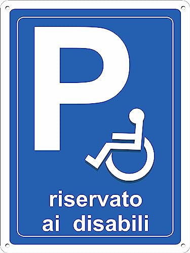 Pubblimania Cartello Parcheggio RISERVATO AI DISABILI in alluminio composito da 3 mm. Per uso esterno o interno (Parceggio disabili 30x40)