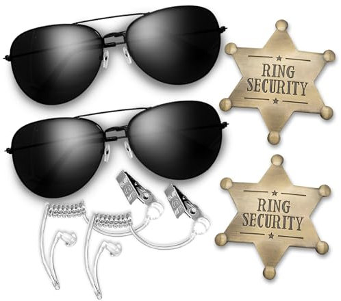 Huwane Ring Sicherheit Hochzeit Ring Träger Geschenke Geheimdienst Cosplay Set Polizei Spy FBISpielzeug Zubehör, inklusive Akustik Ohrstück Tube Headsets, Ring Träger Sonnenbrille, Ring