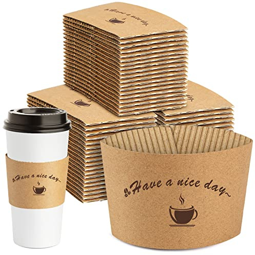 HLWDFLZ Kraft Paper Coffee Cup Sleeves 100 packs - Coffee Sleeves, Disposable Corrugated Cup Sleeves Holder for Protective Hot and Cold Insulation, Fits 10, 12, 16, 20 oz Paper Cups (Cup Not Included)