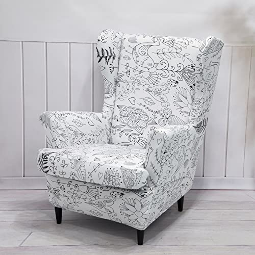Qelus Flügelrücken Slipcover Samt Stuhlabdeckung, Plüsch Stuhlabdeckungen Sessel, Möbel Abdeckungen Schutz für Wohnzimmer Schlafzimmer Dekoration (Blumendruck)